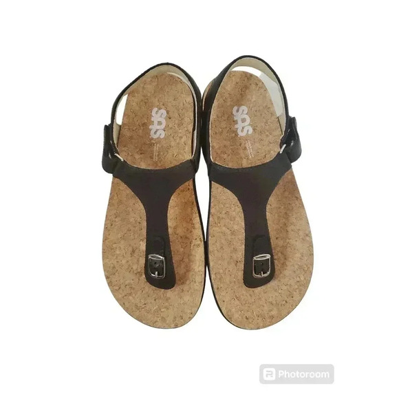 SAS Marina Leather Thong Wedge Sandals Size 7.5 W - Picture 4 of 6